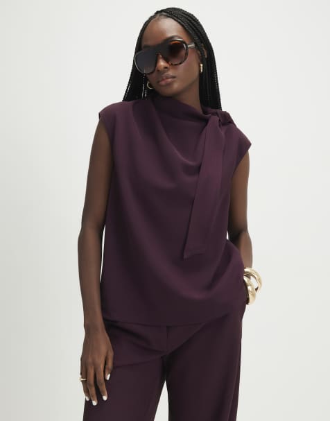 River Island Asymmetric tie neck top in purple - view 1