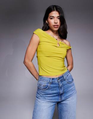 River Island Asymmetric Twist Strap Top In Green
