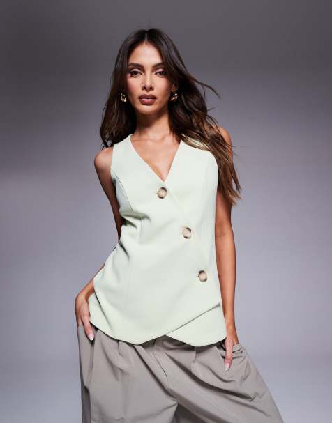 River Island asymmetric waistcoat in light green - view 1
