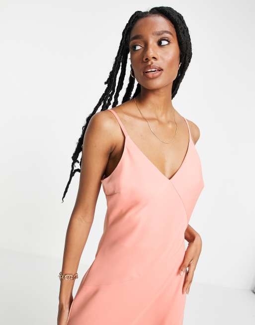 River Island - Asymmetrische satijnen midi slipdress in roze, 2 van 4