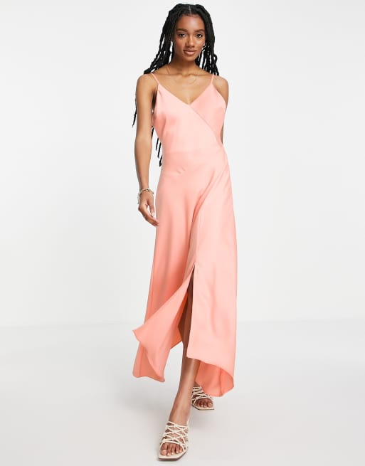 River Island - Asymmetrische satijnen midi slipdress in roze, 4 van 4