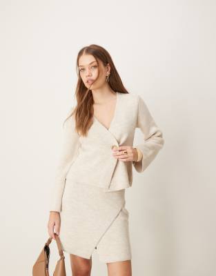 River Island - Asymmetrische Strickjacke in Beige, Kombiteil-Neutral