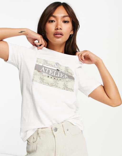 River Island Atelier Box Logo T Shirt In White Asos