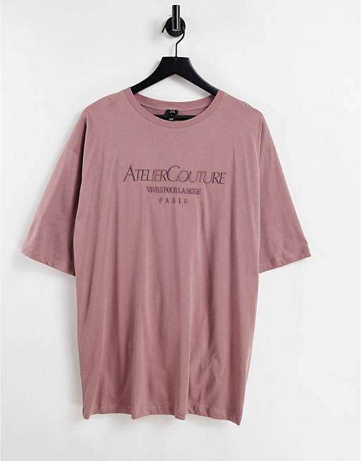 River Island Atelier Couture slogan oversized t-shirt in brown