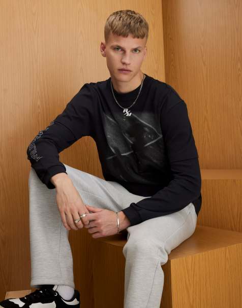 River Island Athletisme dept double layered t-shirt in black