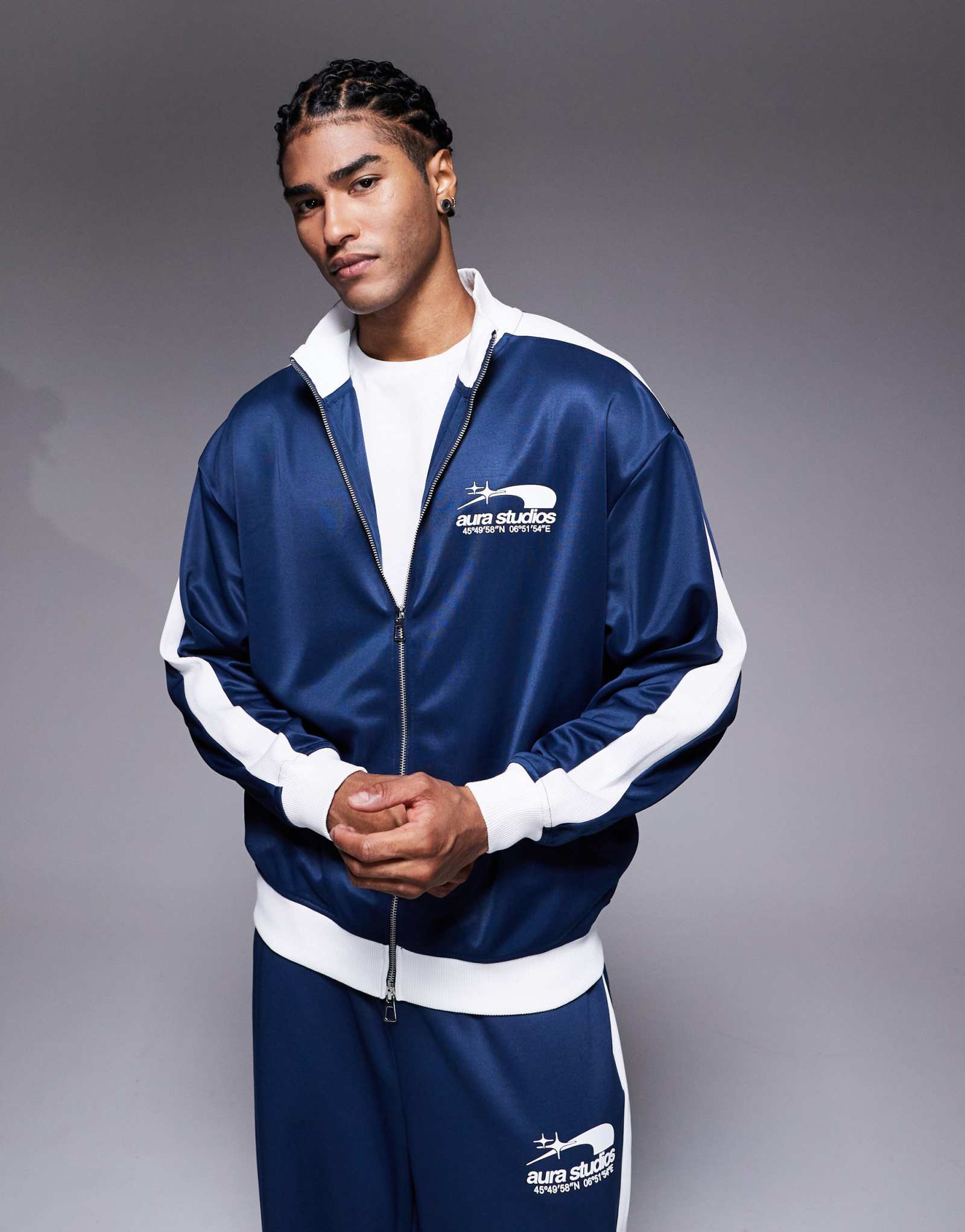 Спортивная куртка River Island Aura Studios с тесьмой темно-синего цвета - часть комплекта