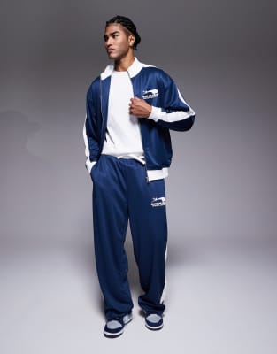 River Island Aura Studios Taped Track Jacket In Blue