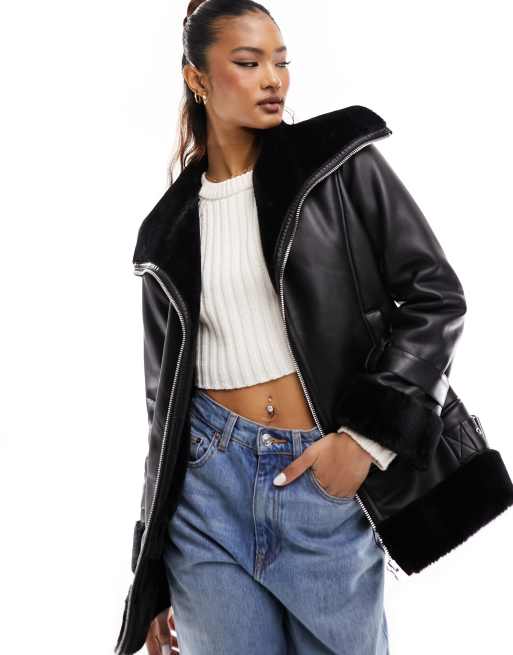 Black aviator jacket sales river island