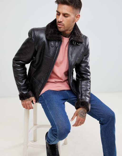 River Island aviator jacket in brown black | ASOS