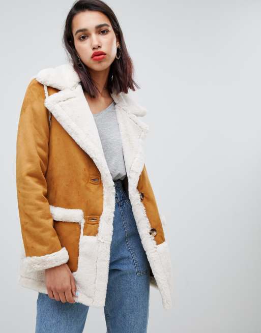 River Island aviator jacket in tan | ASOS