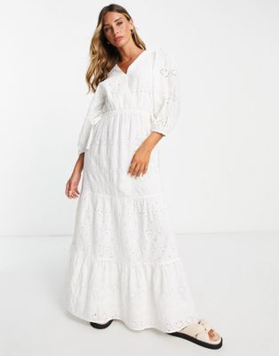 River Island backless broderie maxi smock dress in white