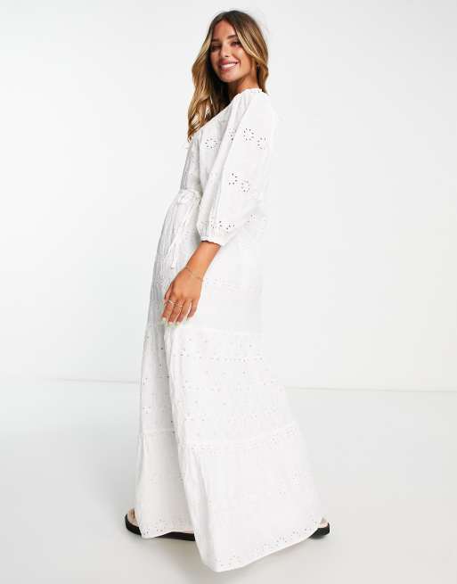 River island long sleeve broderie lace best sale shirt dress in white