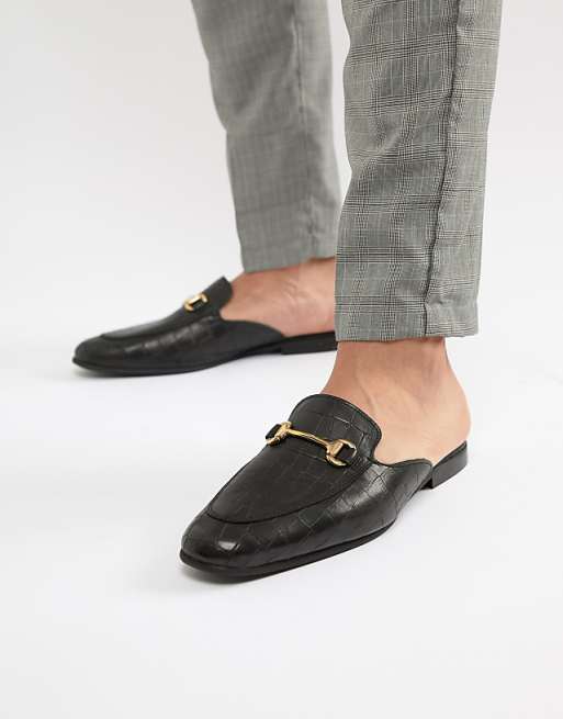 River Island backless loafer in black croc | ASOS
