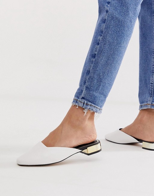 River Island backless loafer with metallic heel in white