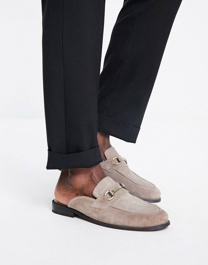 River Island backless snaffle loafers in stone-Neutral