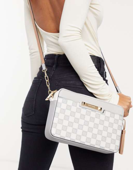 River Island monogram cross body bag in grey, ASOS