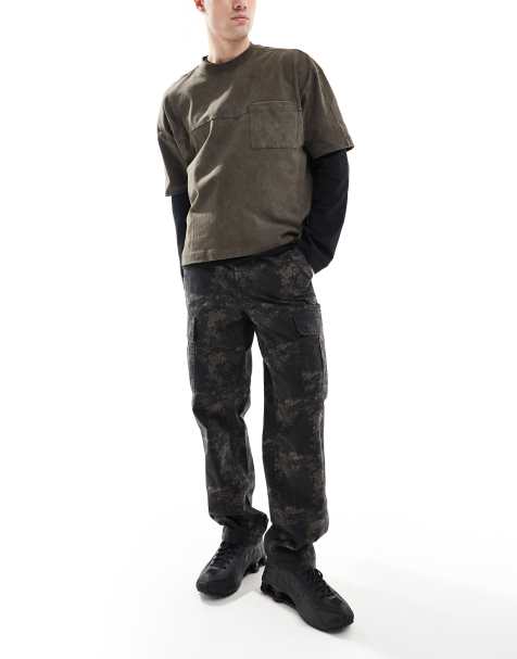 River Island baggy cargo trousers in dark camo - view 1