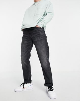 River Island baggy fit jeans in washed black  - ASOS Price Checker