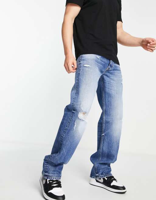 River Island - Baggy jeans in medium blauw–