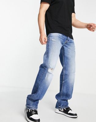 River Island baggy jeans in medium blue - ASOS Price Checker