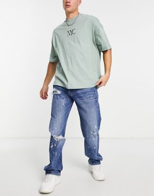 River Island baggy jeans in mid blue - ASOS Price Checker