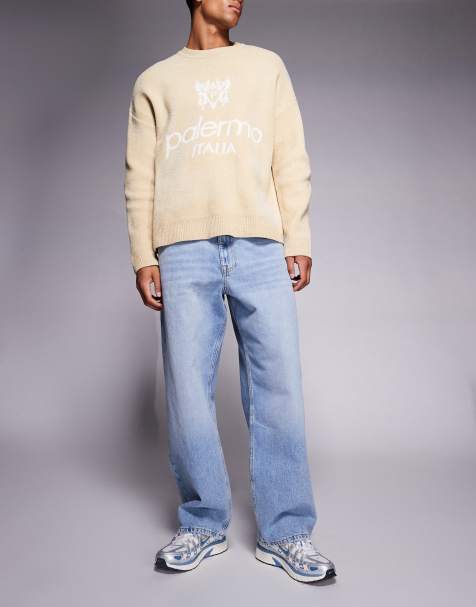 River Island baggy jeans in mid blue - view 1