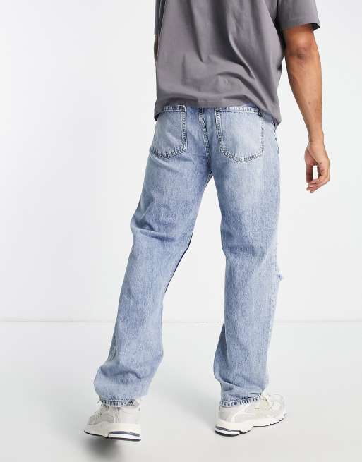 River Island baggy ripped jeans in light blue | ASOS