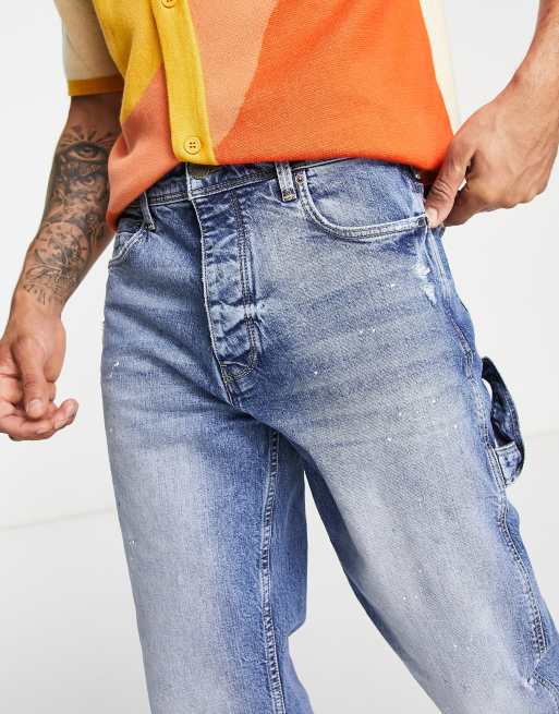 River Island baggy ripped patchwork jeans in blue, 2 of 4