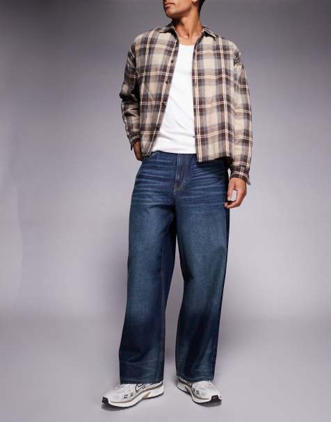 River Island baggy washed jeans in dark blue - view 1