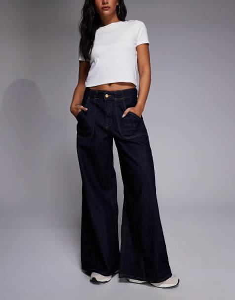 River Island baggy wide leg jean in dark denim