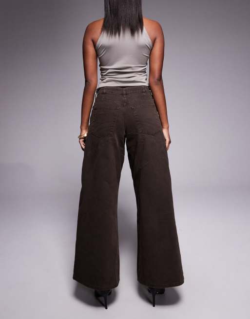 River Island baggy wide leg jeans in dark brown, 2 of 5