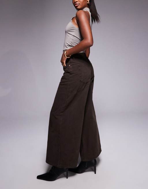 River Island baggy wide leg jeans in dark brown, 3 of 5