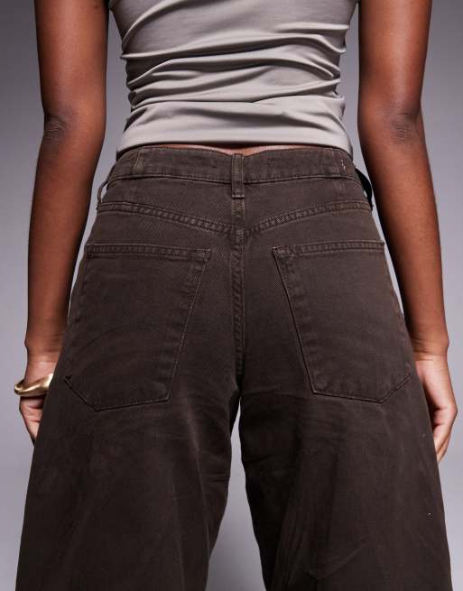 River Island baggy wide leg jeans in dark brown, 4 of 5
