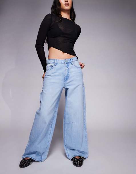 River Island baggy wide leg jeans in light denim - view 1