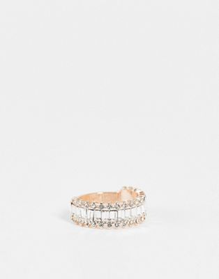 River Island baguette crystal ring in rose gold tone