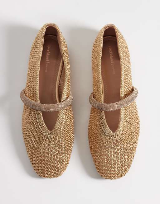River Island - Bailarinas dorado rosa de croché, 4 de 4