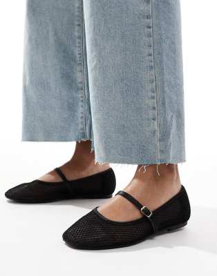 River Island - Ballerinas aus Netzstoff in Schwarz