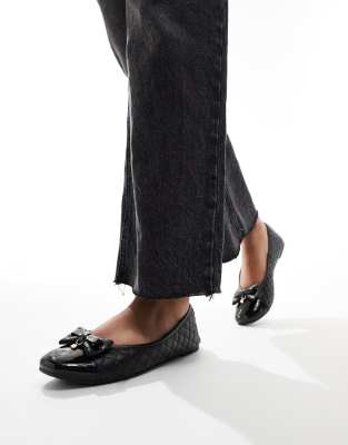 River Island - Ballerinas in Schwarz mit Schleifendetail