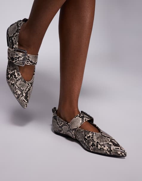 River Island - Ballerine a punta con stampa pitonata e fibbie - view 1