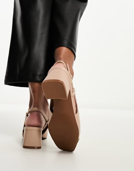 River Island - Ballerine beige con tacco largo e cinturino posteriore , 3 di 4