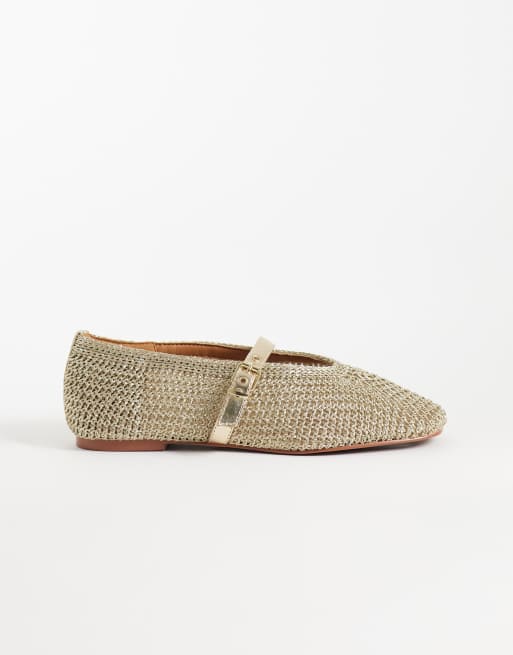 River Island - Ballerine Mary Jane all'uncinetto color oro