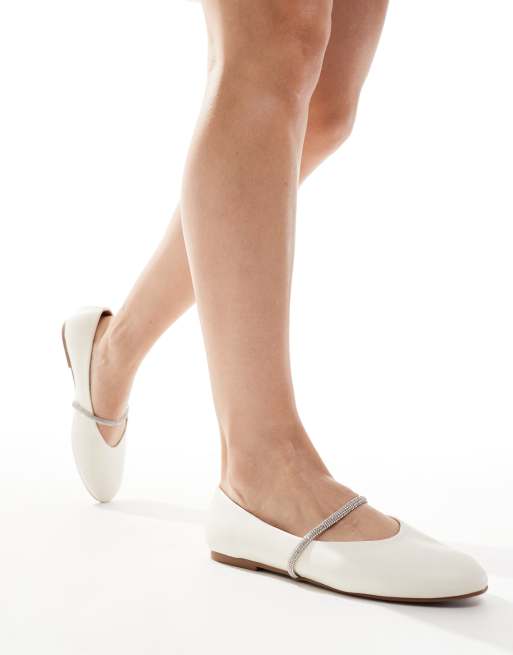 River Island ballet flats with diamante trim in white