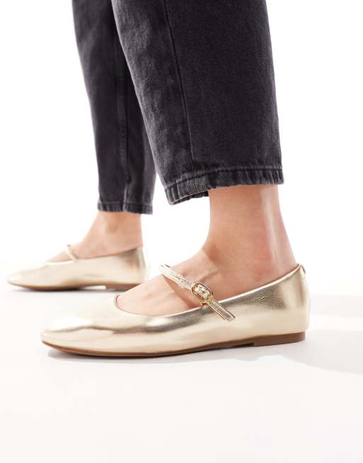 River Island ballet flats with strap detail in gold