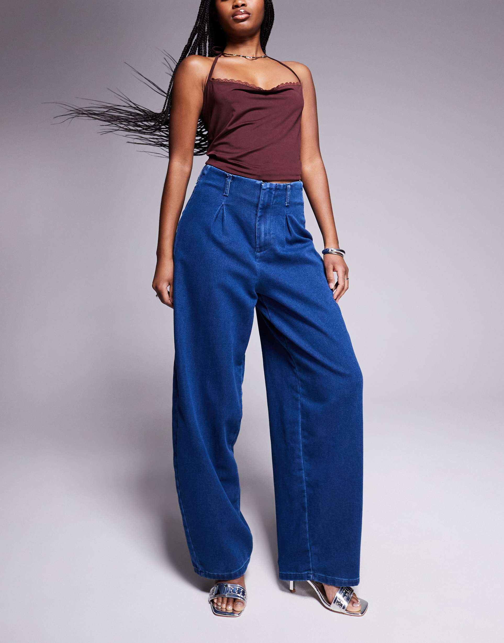 river island balloon jeans in midwash blue