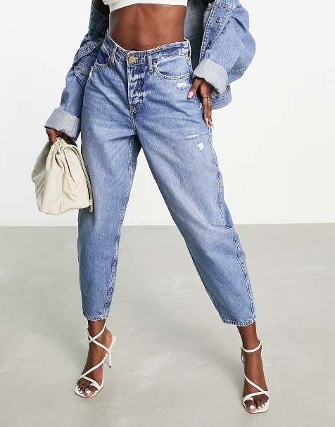 River Island balloon leg jeans in medium blue - view 1