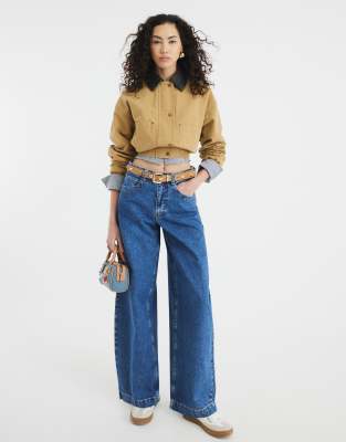 River Island Elasticized Barrel Jeans In Blue