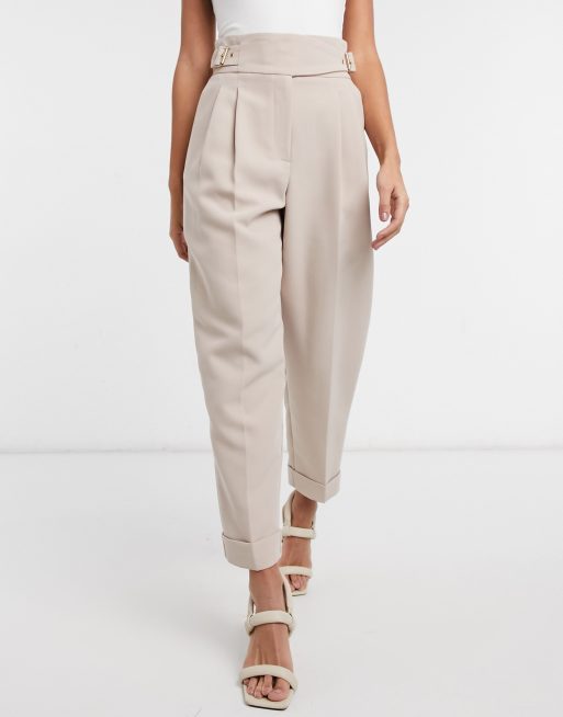 River Island balloon peg trousers in beige | ASOS