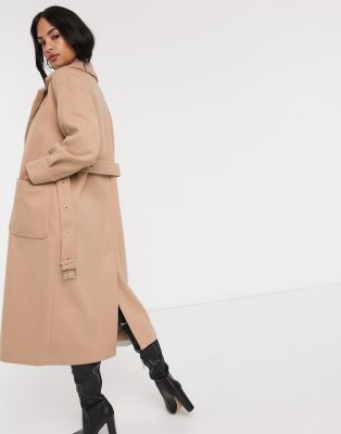 river island longline belted coat