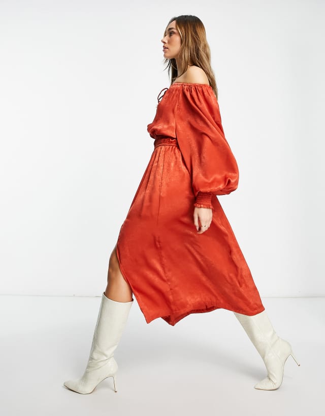 River Island balloon sleeve midi dress in red