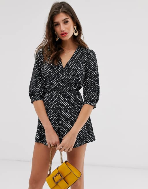 River island wrap store playsuit in spot print